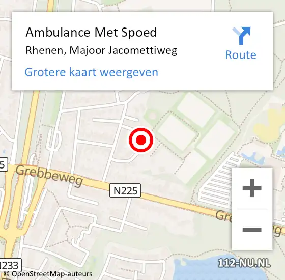 Locatie op kaart van de 112 melding: Ambulance Met Spoed Naar Rhenen, Majoor Jacomettiweg op 6 augustus 2018 10:14