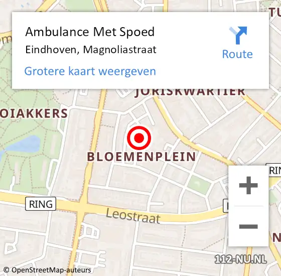 Locatie op kaart van de 112 melding: Ambulance Met Spoed Naar Eindhoven, Magnoliastraat op 6 augustus 2018 10:38