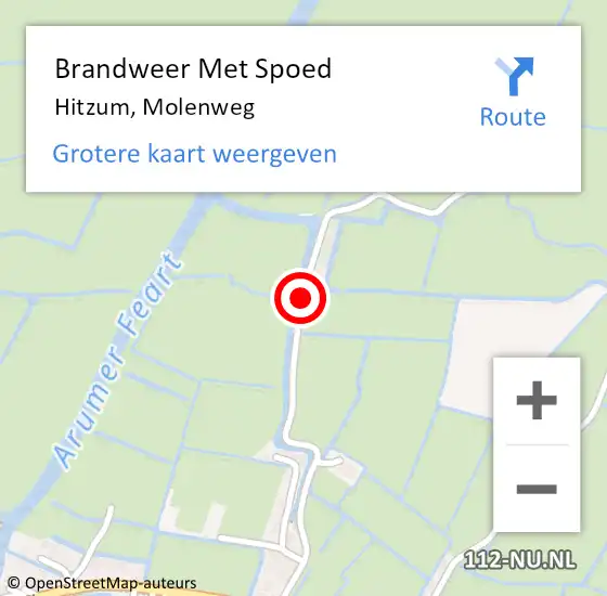 Locatie op kaart van de 112 melding: Brandweer Met Spoed Naar Hitzum, Molenweg op 6 augustus 2018 11:19