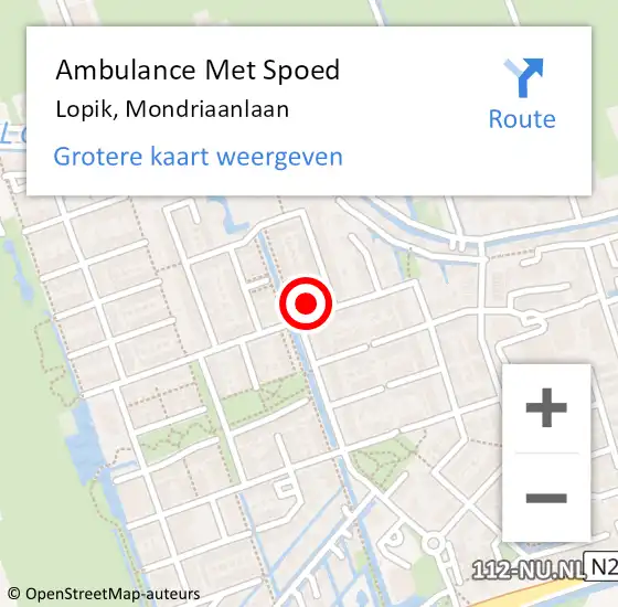 Locatie op kaart van de 112 melding: Ambulance Met Spoed Naar Lopik, Mondriaanlaan op 6 augustus 2018 12:43