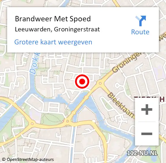 Locatie op kaart van de 112 melding: Brandweer Met Spoed Naar Leeuwarden, Groningerstraat op 6 augustus 2018 13:01