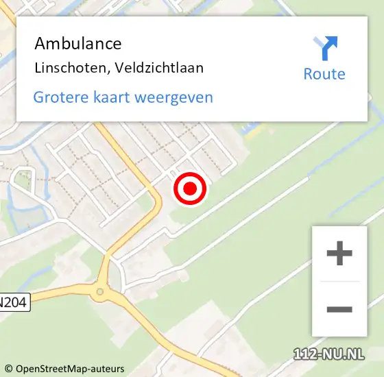 Locatie op kaart van de 112 melding: Ambulance Linschoten, Veldzichtlaan op 6 augustus 2018 13:31