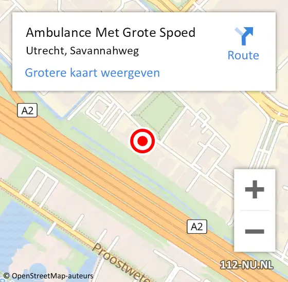 Locatie op kaart van de 112 melding: Ambulance Met Grote Spoed Naar Utrecht, Savannahweg op 6 augustus 2018 14:24