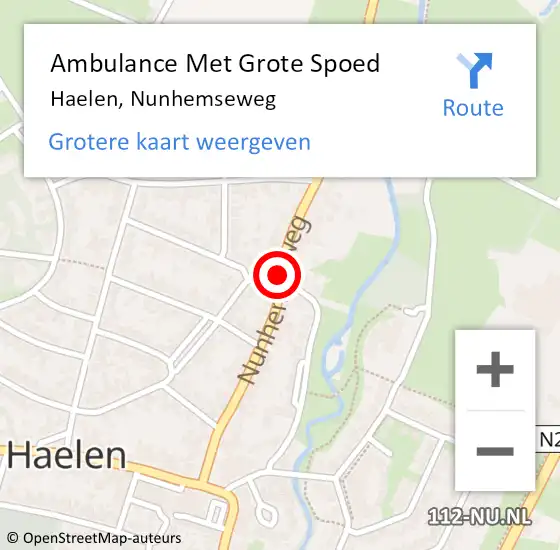 Locatie op kaart van de 112 melding: Ambulance Met Grote Spoed Naar Haelen, Nunhemseweg op 6 augustus 2018 14:47