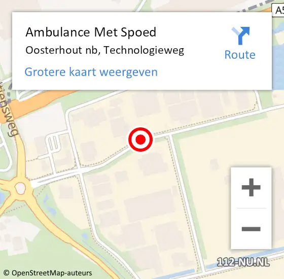 Locatie op kaart van de 112 melding: Ambulance Met Spoed Naar Oosterhout nb, Technologieweg op 6 augustus 2018 15:00
