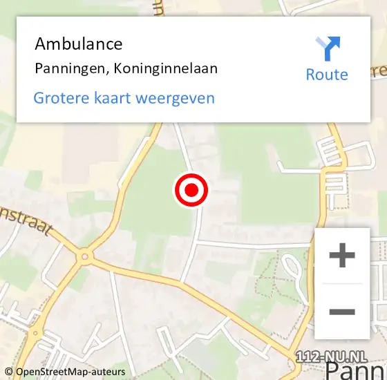 Locatie op kaart van de 112 melding: Ambulance Panningen, Koninginnelaan op 6 augustus 2018 15:10