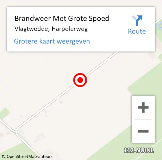 Locatie op kaart van de 112 melding: Brandweer Met Grote Spoed Naar Vlagtwedde, Harpelerweg op 6 augustus 2018 16:29