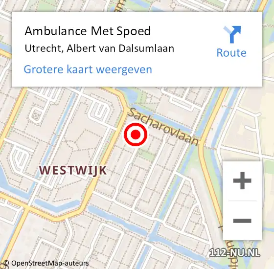 Locatie op kaart van de 112 melding: Ambulance Met Spoed Naar Utrecht, Albert van Dalsumlaan op 6 augustus 2018 16:30