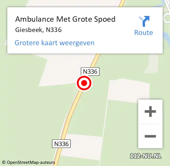 Locatie op kaart van de 112 melding: Ambulance Met Grote Spoed Naar Giesbeek, N336 op 6 augustus 2018 17:04