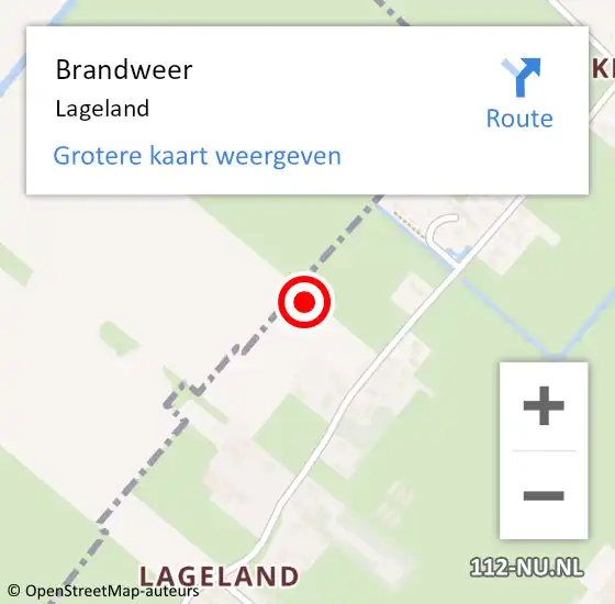 Locatie op kaart van de 112 melding: Brandweer Lageland op 6 augustus 2018 17:04