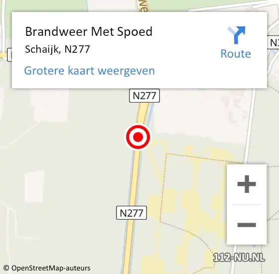 Locatie op kaart van de 112 melding: Brandweer Met Spoed Naar Schaijk, N277 op 6 augustus 2018 17:05