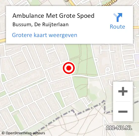 Locatie op kaart van de 112 melding: Ambulance Met Grote Spoed Naar Bussum, De Ruijterlaan op 6 augustus 2018 18:07