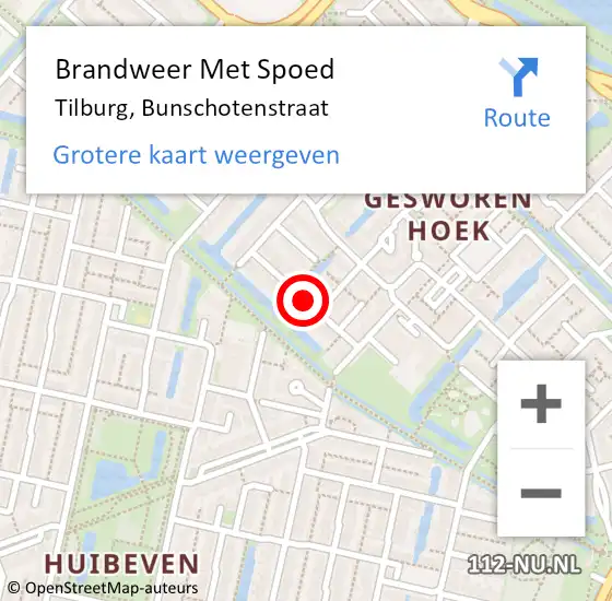 Locatie op kaart van de 112 melding: Brandweer Met Spoed Naar Tilburg, Bunschotenstraat op 6 augustus 2018 18:18