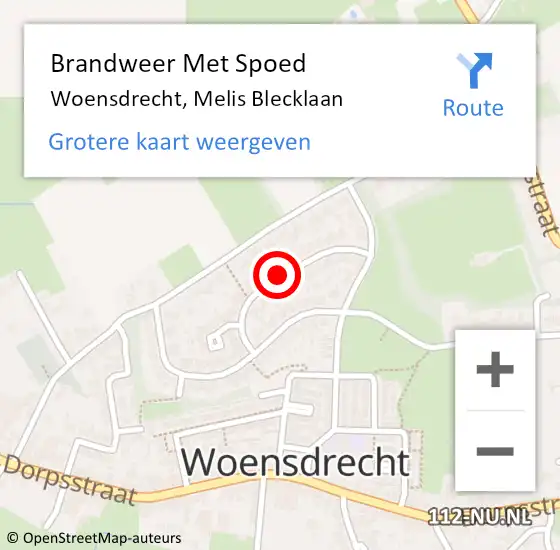 Locatie op kaart van de 112 melding: Brandweer Met Spoed Naar Woensdrecht, Melis Blecklaan op 6 augustus 2018 18:53