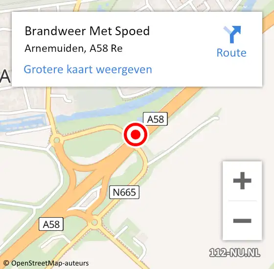 Locatie op kaart van de 112 melding: Brandweer Met Spoed Naar Arnemuiden, A58 Li op 6 augustus 2018 18:53