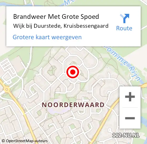 Locatie op kaart van de 112 melding: Brandweer Met Grote Spoed Naar Wijk bij Duurstede, Kruisbessengaard op 6 augustus 2018 21:08