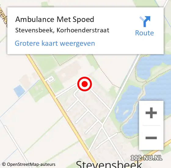 Locatie op kaart van de 112 melding: Ambulance Met Spoed Naar Stevensbeek, Korhoenderstraat op 6 augustus 2018 21:09