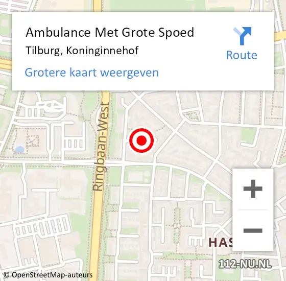 Locatie op kaart van de 112 melding: Ambulance Met Grote Spoed Naar Tilburg, Koninginnehof op 6 augustus 2018 21:22