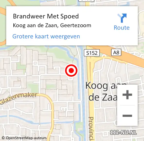 Locatie op kaart van de 112 melding: Brandweer Met Spoed Naar Koog aan de Zaan, Geertezoom op 6 augustus 2018 21:58