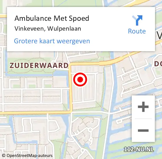 Locatie op kaart van de 112 melding: Ambulance Met Spoed Naar Vinkeveen, Wulpenlaan op 6 augustus 2018 22:13