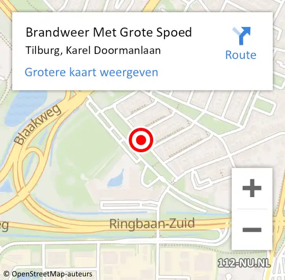 Locatie op kaart van de 112 melding: Brandweer Met Grote Spoed Naar Tilburg, Karel Doormanlaan op 6 augustus 2018 22:30