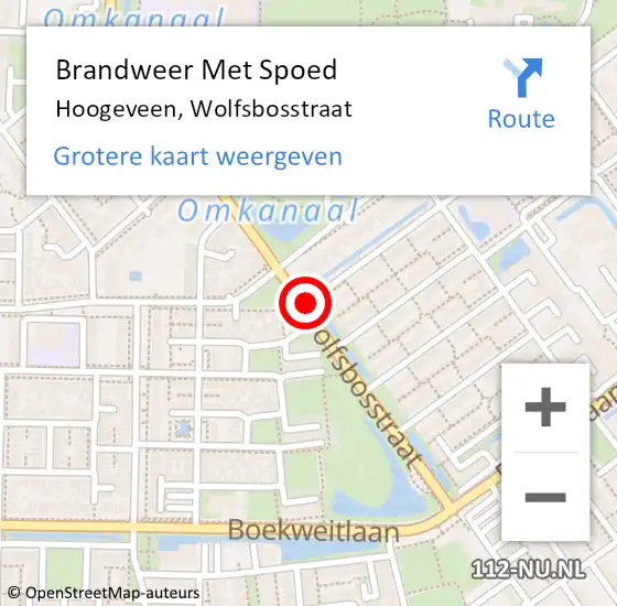 Locatie op kaart van de 112 melding: Brandweer Met Spoed Naar Hoogeveen, Wolfsbosstraat op 6 augustus 2018 23:27