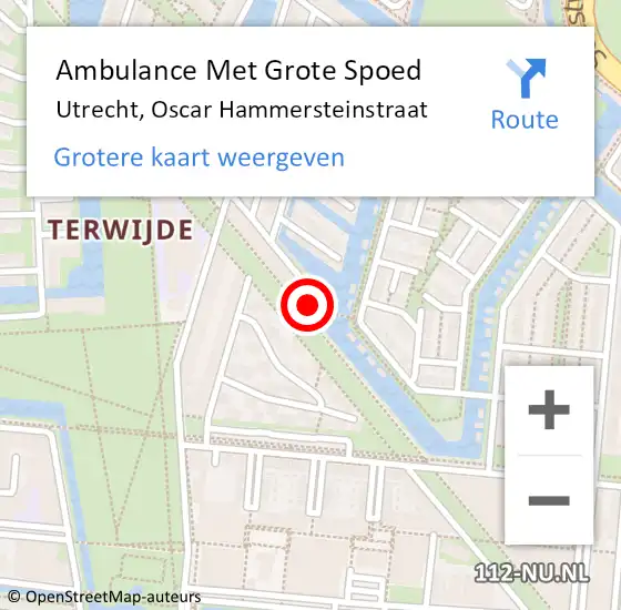 Locatie op kaart van de 112 melding: Ambulance Met Grote Spoed Naar Utrecht, Oscar Hammersteinstraat op 6 augustus 2018 23:28