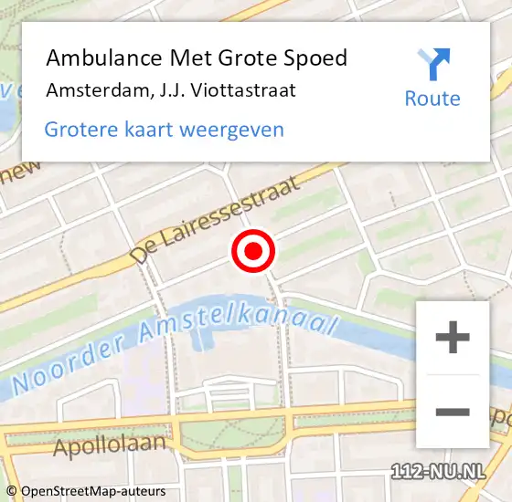 Locatie op kaart van de 112 melding: Ambulance Met Grote Spoed Naar Amsterdam, J.J. Viottastraat op 6 augustus 2018 23:31