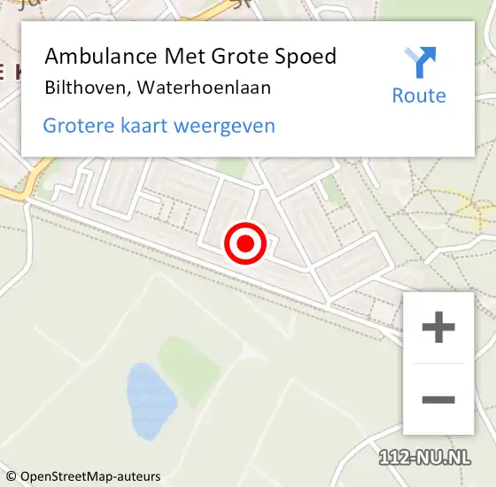 Locatie op kaart van de 112 melding: Ambulance Met Grote Spoed Naar Bilthoven, Waterhoenlaan op 6 augustus 2018 23:31