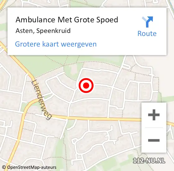 Locatie op kaart van de 112 melding: Ambulance Met Grote Spoed Naar Asten, Speenkruid op 6 augustus 2018 23:52