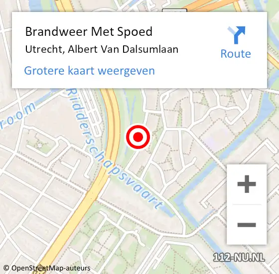 Locatie op kaart van de 112 melding: Brandweer Met Spoed Naar Utrecht, Albert Van Dalsumlaan op 7 augustus 2018 00:19