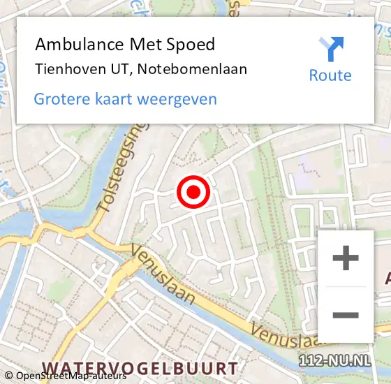 Locatie op kaart van de 112 melding: Ambulance Met Spoed Naar Tienhoven UT, Notebomenlaan op 7 augustus 2018 00:54