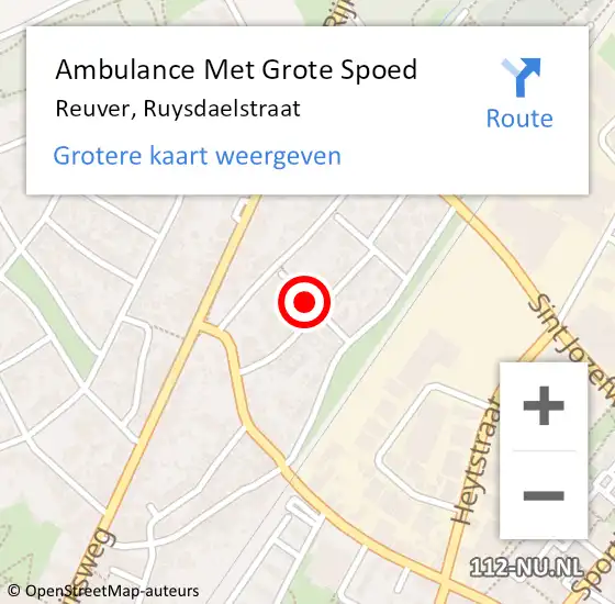Locatie op kaart van de 112 melding: Ambulance Met Grote Spoed Naar Reuver, Ruysdaelstraat op 7 augustus 2018 01:17