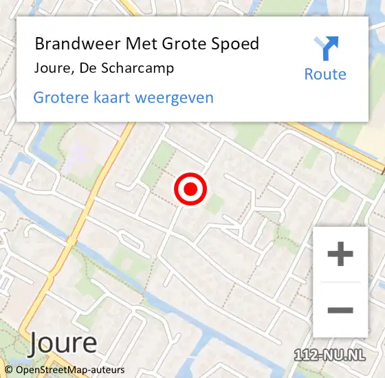 Locatie op kaart van de 112 melding: Brandweer Met Grote Spoed Naar Joure, De Scharcamp op 7 augustus 2018 01:29