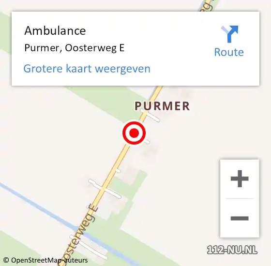 Locatie op kaart van de 112 melding: Ambulance Purmer, Oosterweg E op 7 augustus 2018 02:21