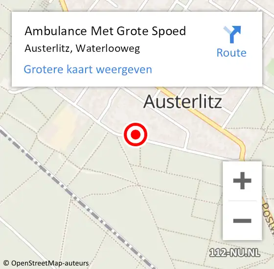 Locatie op kaart van de 112 melding: Ambulance Met Grote Spoed Naar Austerlitz, Waterlooweg op 7 augustus 2018 03:14