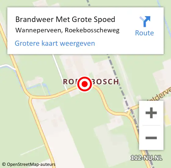 Locatie op kaart van de 112 melding: Brandweer Met Grote Spoed Naar Wanneperveen, Roekebosscheweg op 7 augustus 2018 04:13