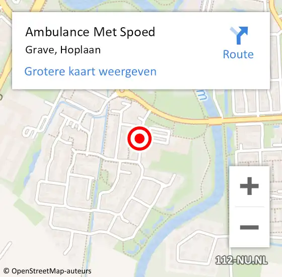 Locatie op kaart van de 112 melding: Ambulance Met Spoed Naar Grave, Hoplaan op 7 augustus 2018 05:22