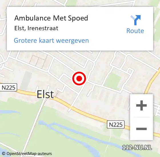 Locatie op kaart van de 112 melding: Ambulance Met Spoed Naar Elst, Irenestraat op 7 augustus 2018 05:37