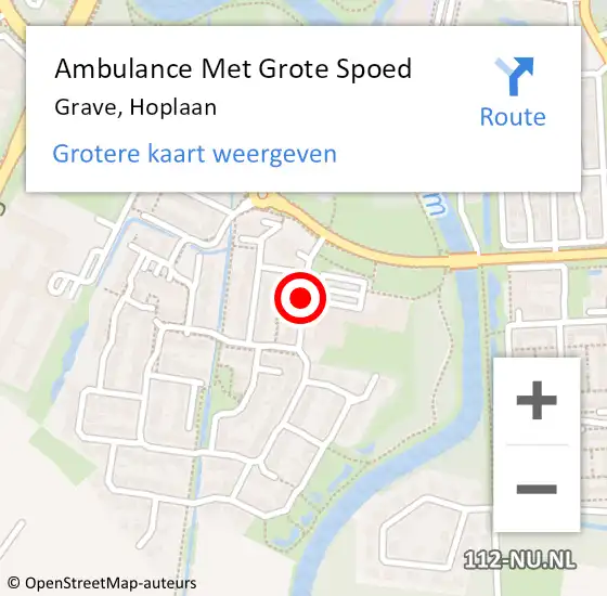 Locatie op kaart van de 112 melding: Ambulance Met Grote Spoed Naar Grave, Hoplaan op 7 augustus 2018 05:43