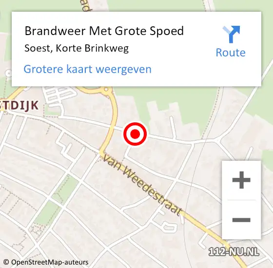 Locatie op kaart van de 112 melding: Brandweer Met Grote Spoed Naar Soest, Korte Brinkweg op 7 augustus 2018 05:51