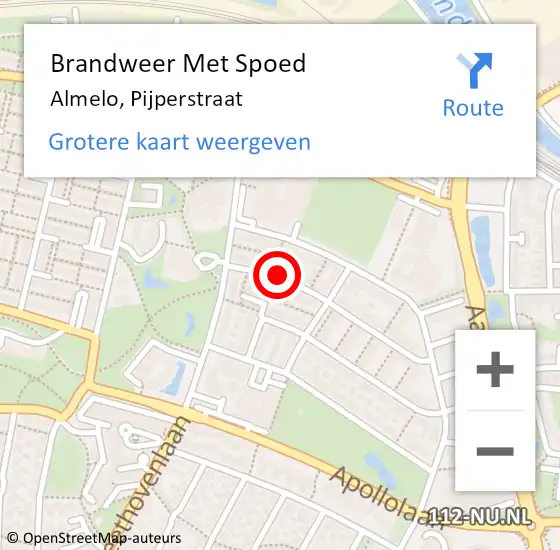 Locatie op kaart van de 112 melding: Brandweer Met Spoed Naar Almelo, Pijperstraat op 7 augustus 2018 06:24