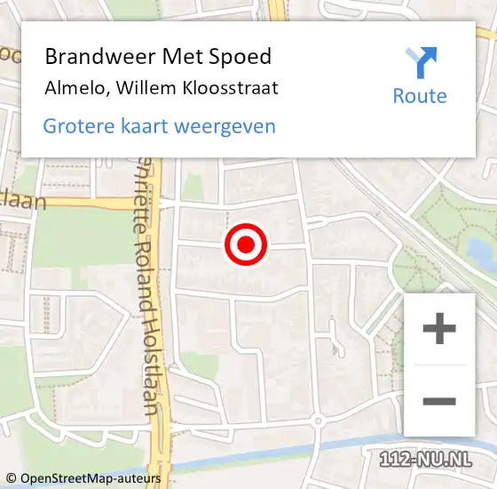 Locatie op kaart van de 112 melding: Brandweer Met Spoed Naar Almelo, Willem Kloosstraat op 7 augustus 2018 06:53