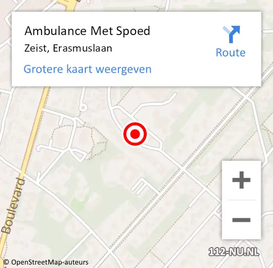 Locatie op kaart van de 112 melding: Ambulance Met Spoed Naar Zeist, Erasmuslaan op 7 augustus 2018 07:12