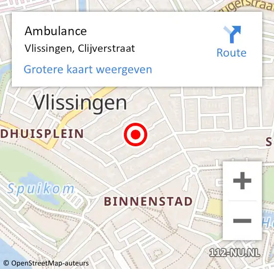 Locatie op kaart van de 112 melding: Ambulance Vlissingen, Clijverstraat op 7 augustus 2018 08:31