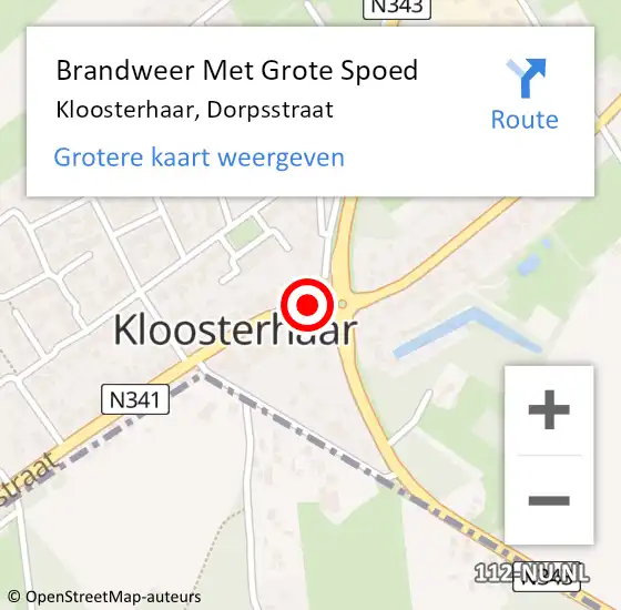 Locatie op kaart van de 112 melding: Brandweer Met Grote Spoed Naar Kloosterhaar, Dorpsstraat op 7 augustus 2018 08:34