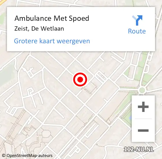 Locatie op kaart van de 112 melding: Ambulance Met Spoed Naar Zeist, De Wetlaan op 7 augustus 2018 10:01