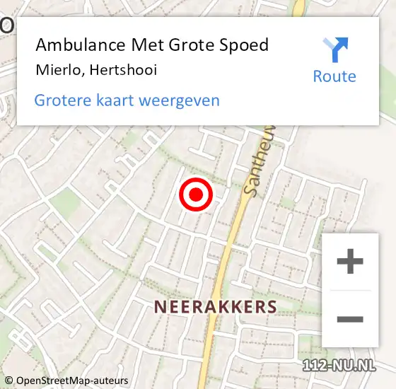 Locatie op kaart van de 112 melding: Ambulance Met Grote Spoed Naar Mierlo, Hertshooi op 7 augustus 2018 10:48