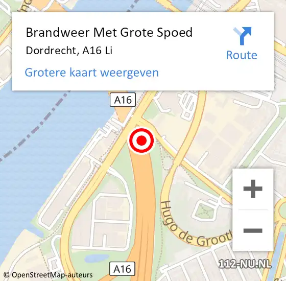 Locatie op kaart van de 112 melding: Brandweer Met Grote Spoed Naar Dordrecht, A16 Li op 7 augustus 2018 11:26