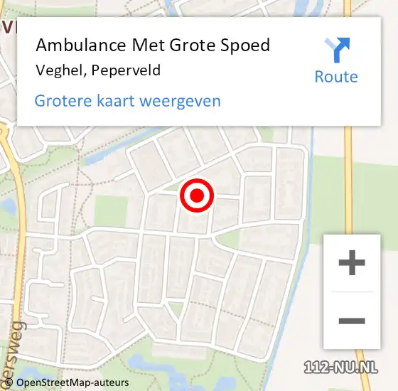 Locatie op kaart van de 112 melding: Ambulance Met Grote Spoed Naar Veghel, Peperveld op 7 augustus 2018 11:43